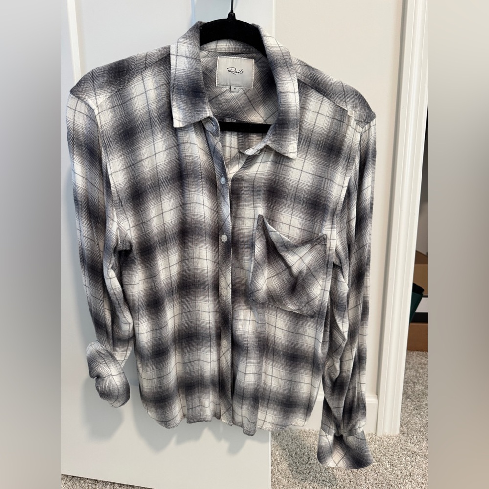 Rails Dylan Smoke Ivory and Shadow Plaid Shirt Cropped Hunter style